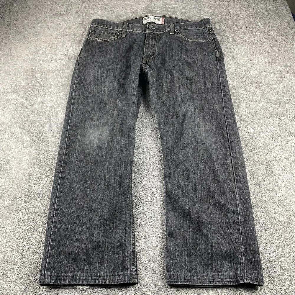 Levis 514 Slim Straight Jeans Mens 36x26 Gray Mid Rise‎ Denim Hemmed 100% Cotton